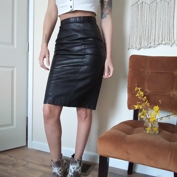not sure Dresses & Skirts - Mid length leather skirt